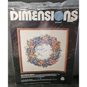 Dimensions Crewel Stitch Kit Blue 3D Ribbon Wreath 1270 New Vintage 1984